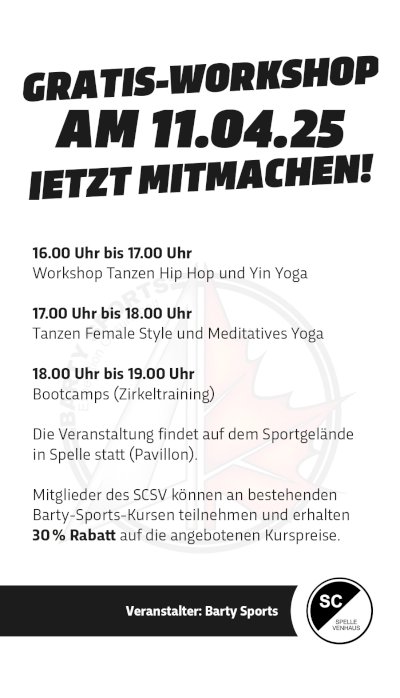 Workshop Tanzen und Yoga beim SCSV 11.04.2025 16.00 Uhr bis 19.00 Uhr