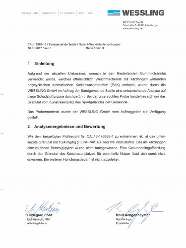 Untersuchungsergebnis des Granulates auf dem Kunstrasenplatz