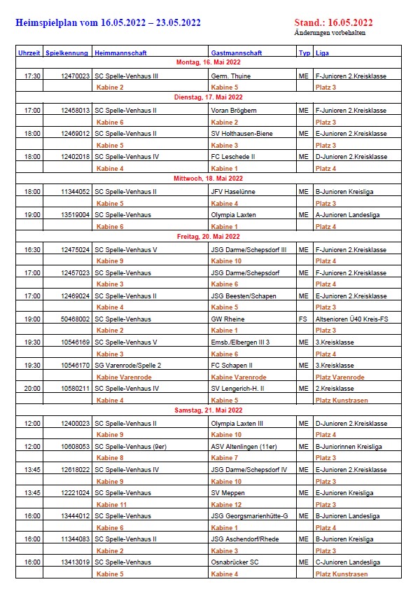 27.igster Wochenspielplan ist unter Downloads abrufbar